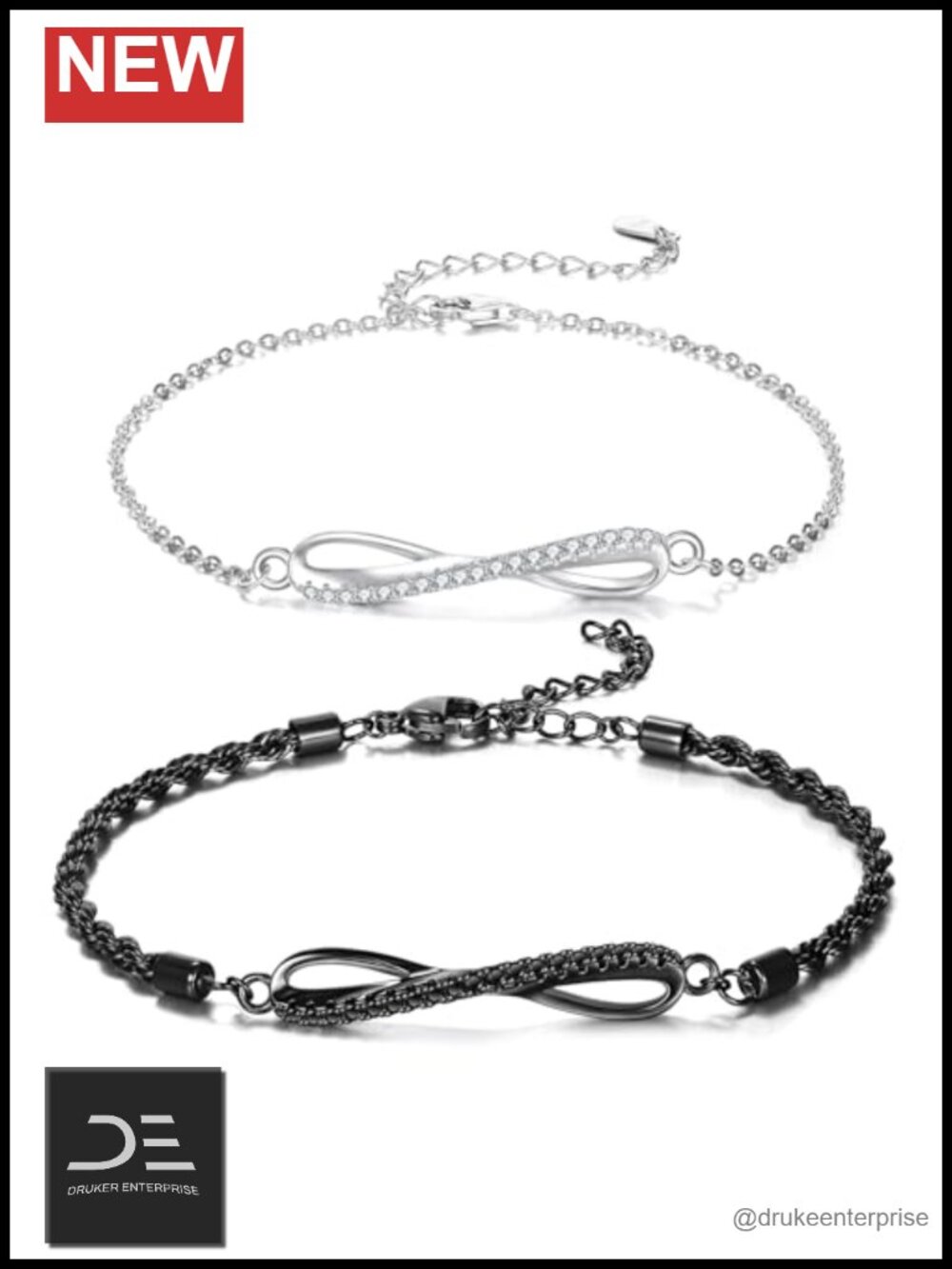 925 Sterling Silver Infinity Couple Bracelets Matching Set